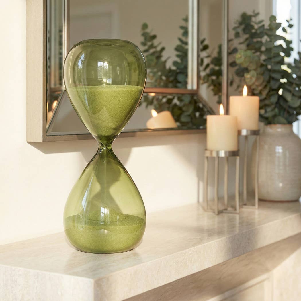 Decorative Object - Green Glass Silhouette Hourglass, 12 in.