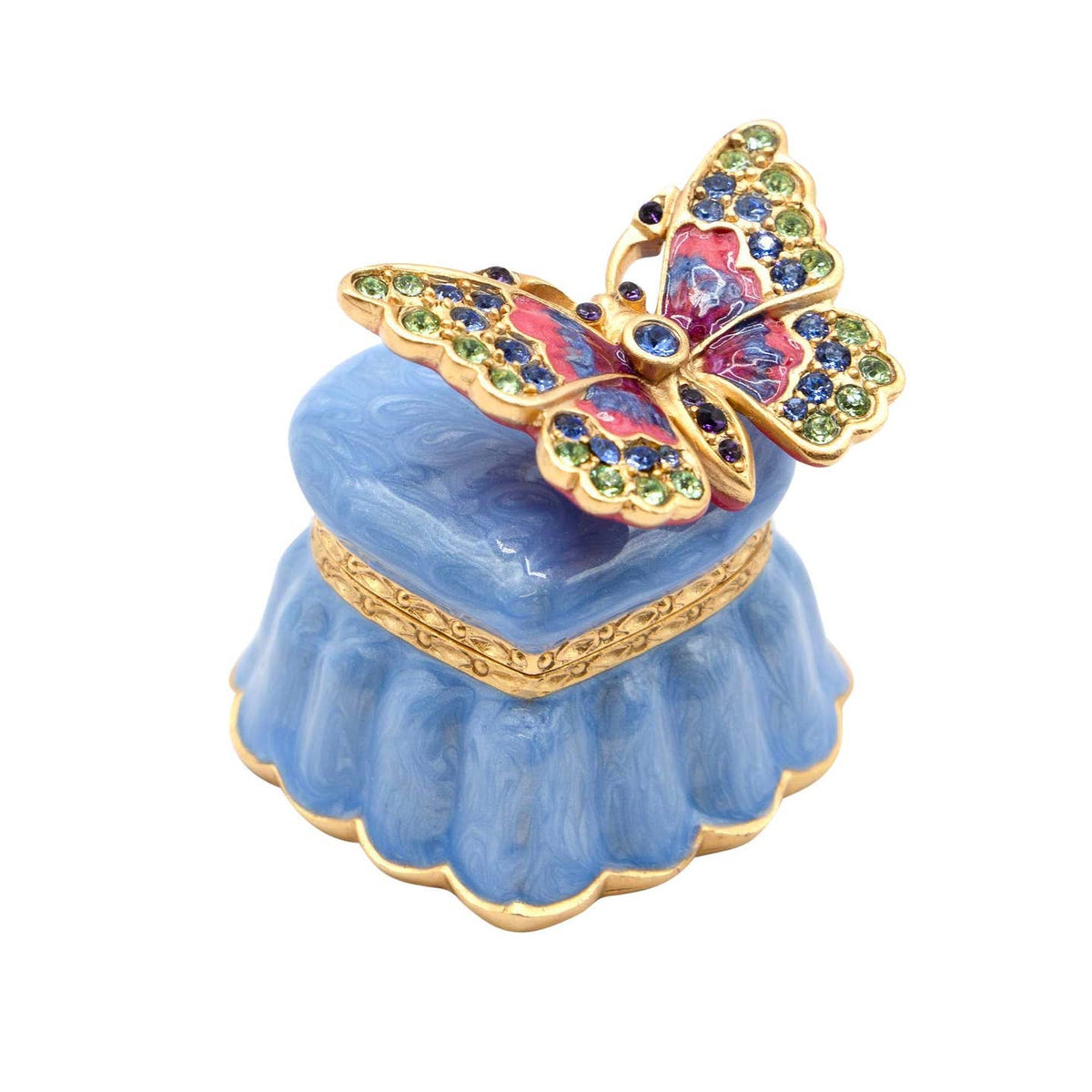 Jay Strongwater Emma Mini Butterfly and Heart Decorative Box, Blue Crystal Enamel Gold-Finished