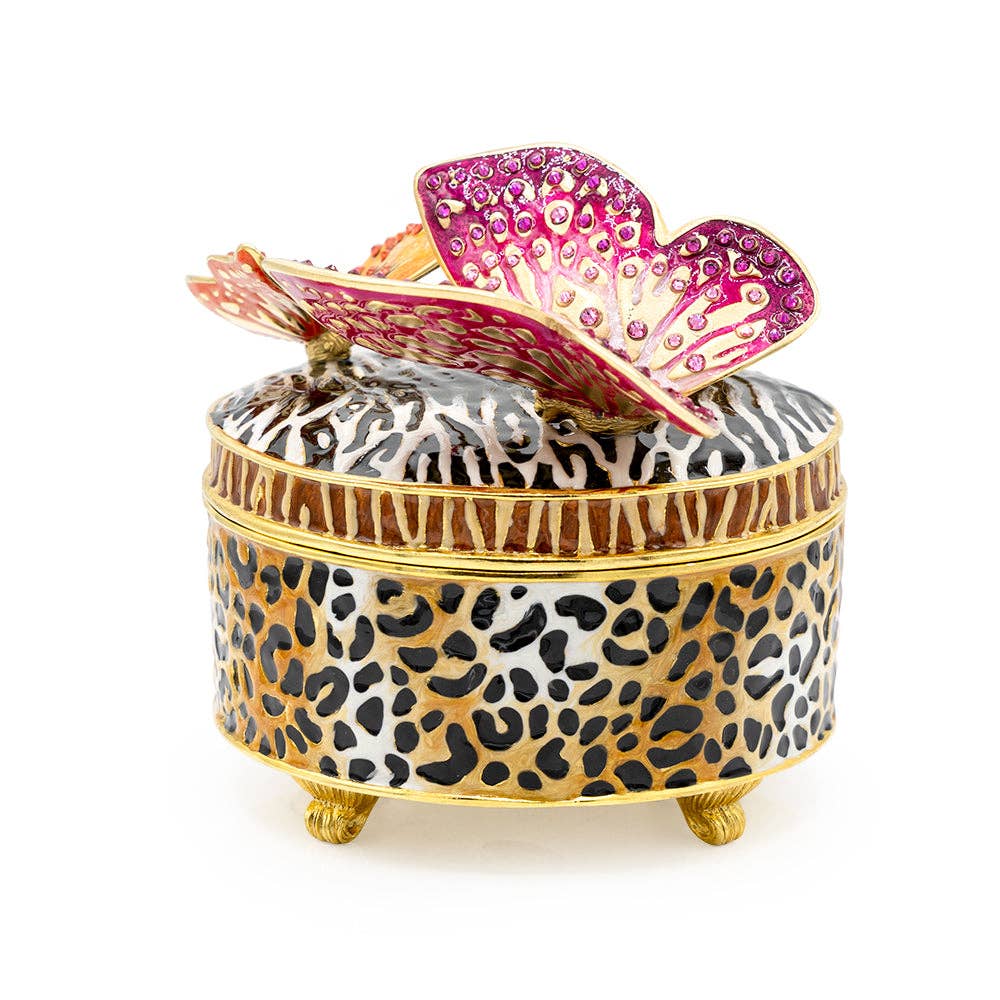 Jay Strongwater Zaya Jungle with Butterflies Decorative Box, Gold Butterfly Crystal Enamel Gold-Finished