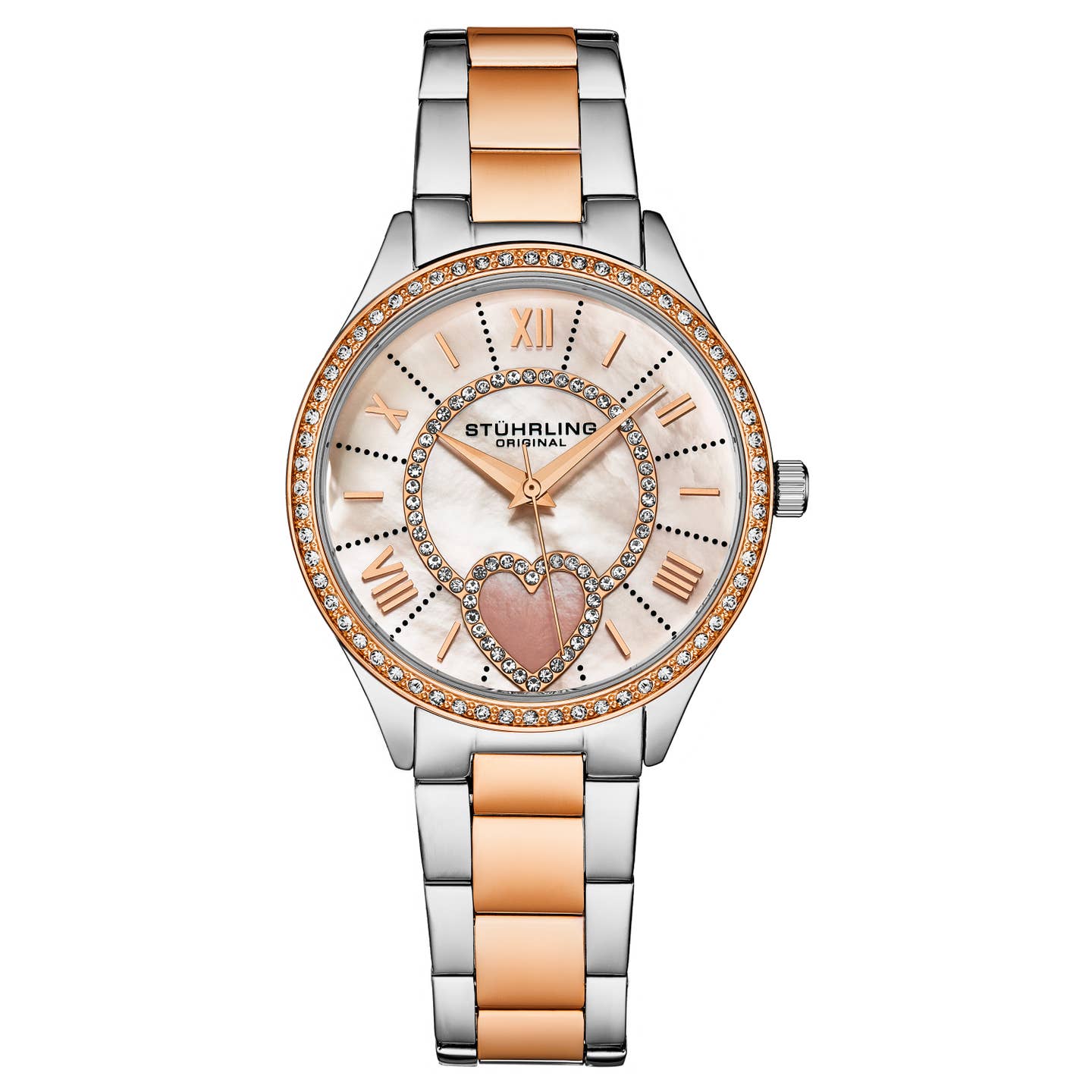 Stuhrling Original Saylor 4019 Women's Quartz Watch, 38mm, Two-Tone Rose Gold & Silver Bracelet, Crystal-Accented Bezel