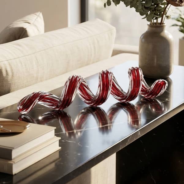 Decorative Sculpture - Red Glass Spiral Ribbon, 19 in.