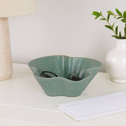 Decorative Bowl - Green Ceramic Wavy Edged Pattern, 13 in.