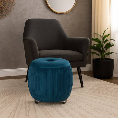 Storage Stool - Blue Wood Round with Cushioned Seat, 18 in.