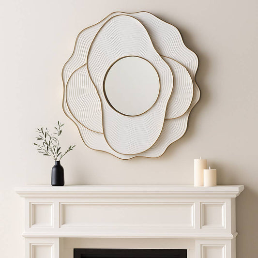 Wall Mirror - Ivory Wood Blooming Flower Layered, 39 in.