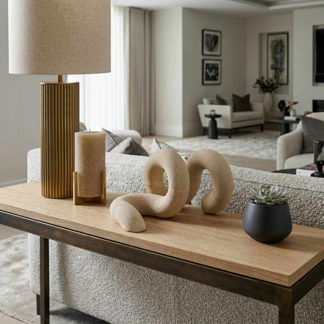 Decorative Object - Ivory Sandstone Abstract Loop, 6 in.