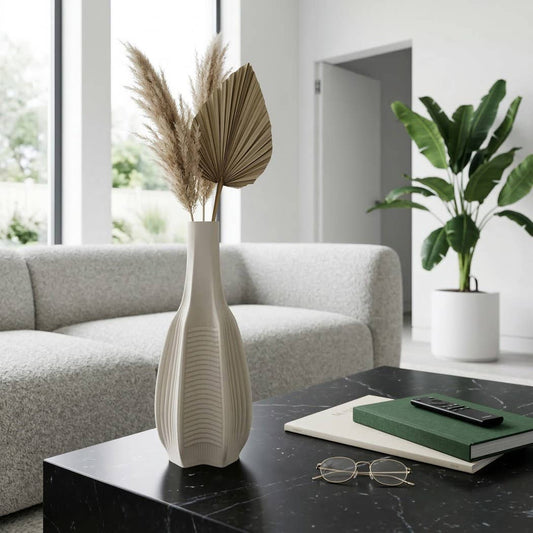 Decorative Vase - Ivory Ceramic Large 3D Printed, 18 in.