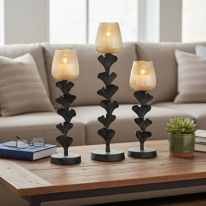 Candle Holders Set of 3 - Gray Glass Yarrow, 17/20/23 in.