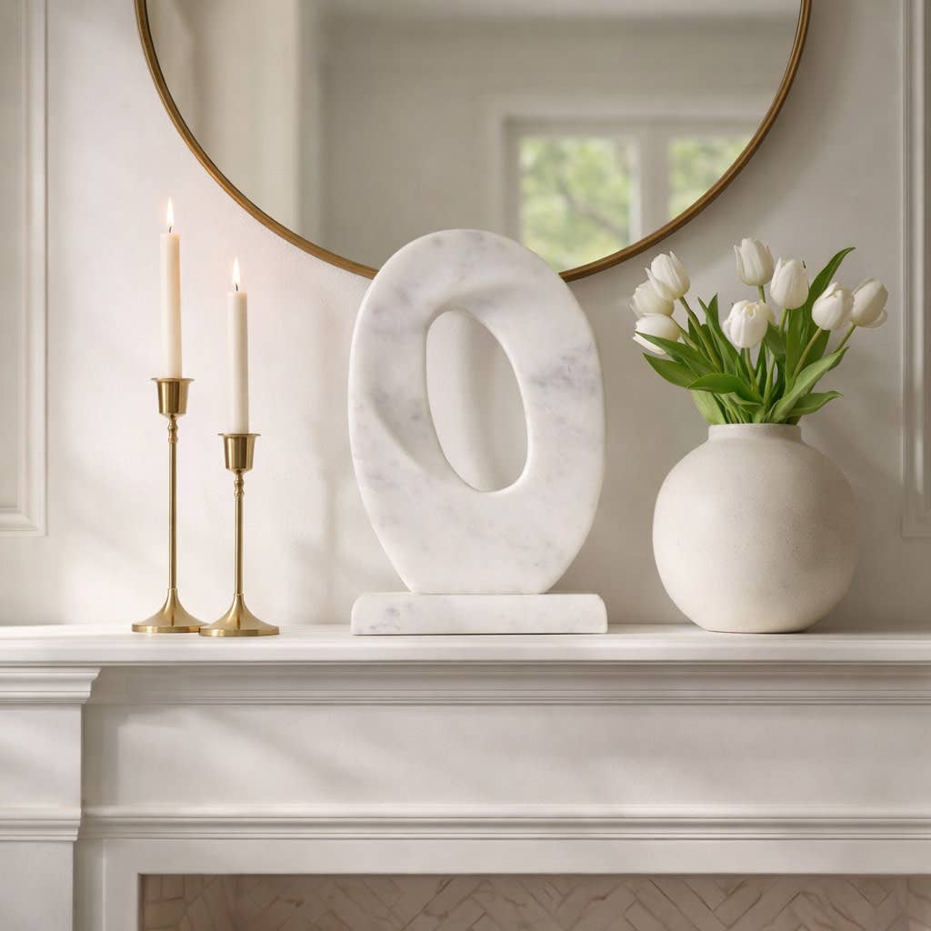 Decorative Sculpture - White Marble Carved Ring, 13 in.