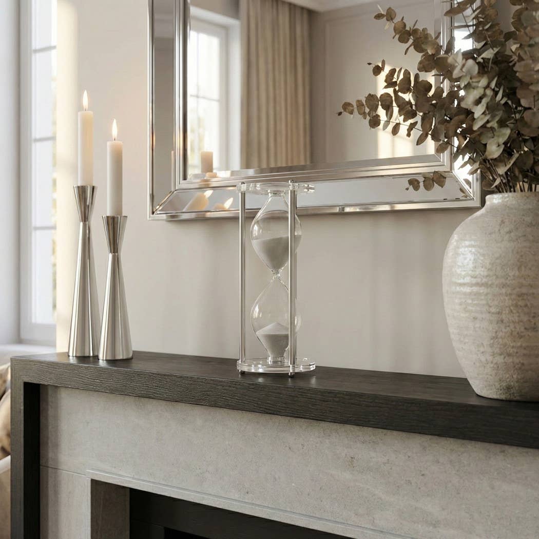 Decorative Object - Silver Metal Modern Hourglass, 12 in.