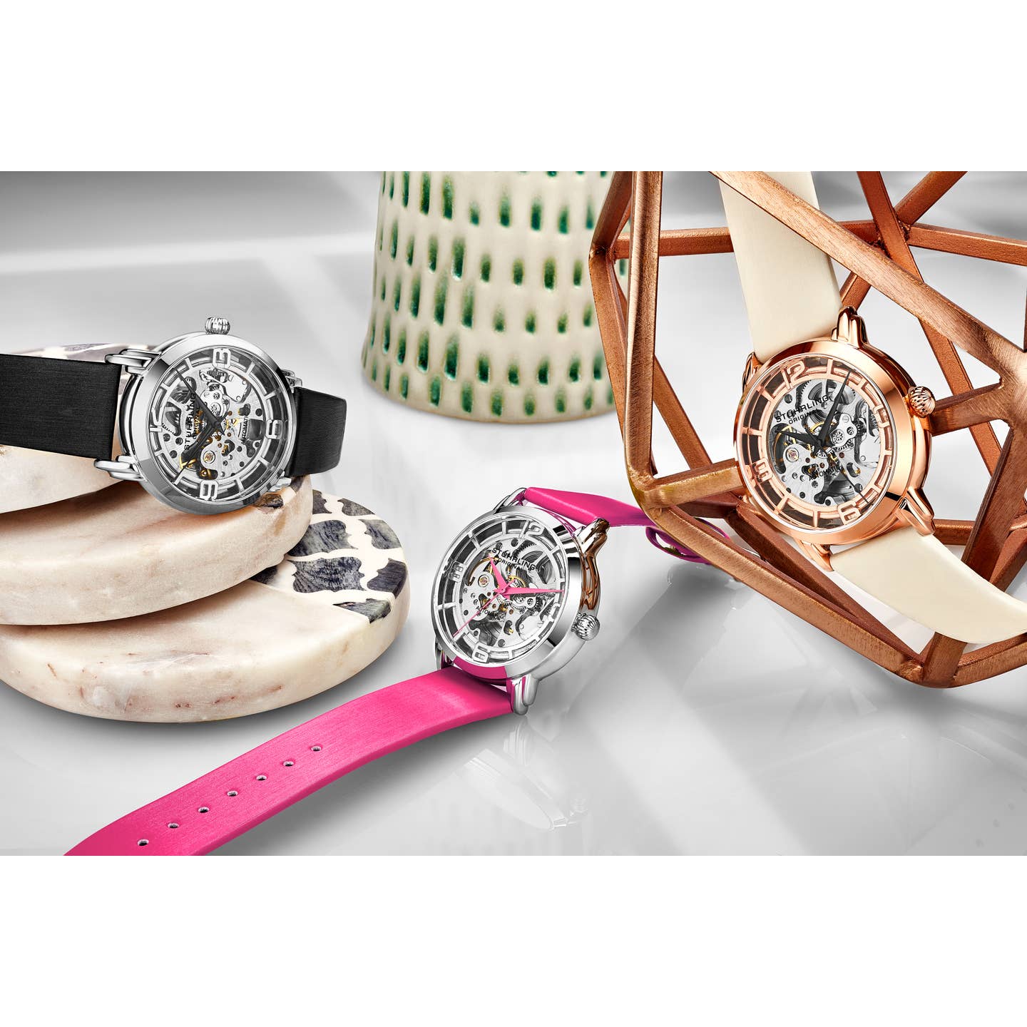 Stuhrling Original Winchester 3982 Women's Automatic Watch, 40mm, Silver Dial, Green Leather Strap, Skeleton Dial