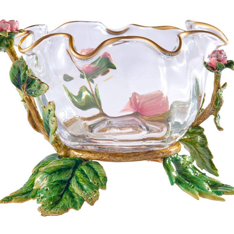 Jay Strongwater Holly Peony Ruffle Enamel Gold-Finished Pewter Decorative Bowl