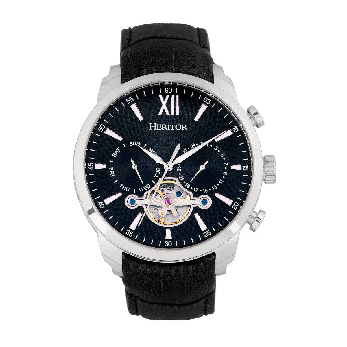 Heritor Arthur Men's Automatic Semi-Skeleton Leather Watch, Style HERHR7902