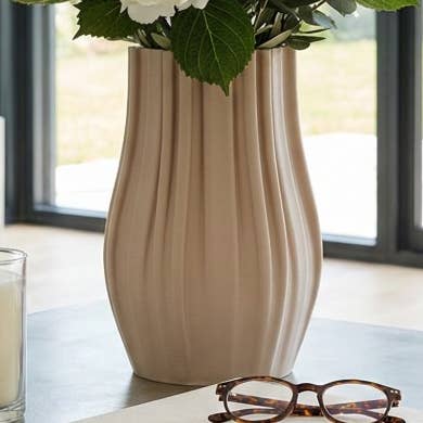 Decorative Vase - Tan Ceramic 3D Printed Sculpted, 11 in.