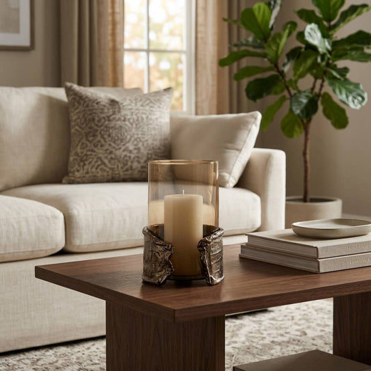 Candle Holder - Brown Glass Transitional Style, 8 in.