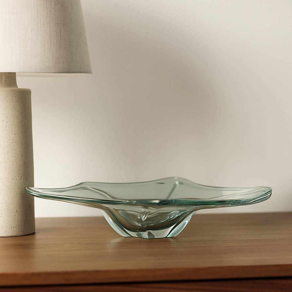 Decorative Bowl - Teal Glass Sculptural Wavy, 24 in.