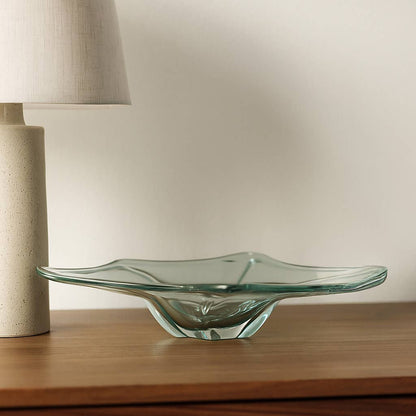 Decorative Bowl - Teal Glass Sculptural Wavy, 24 in.