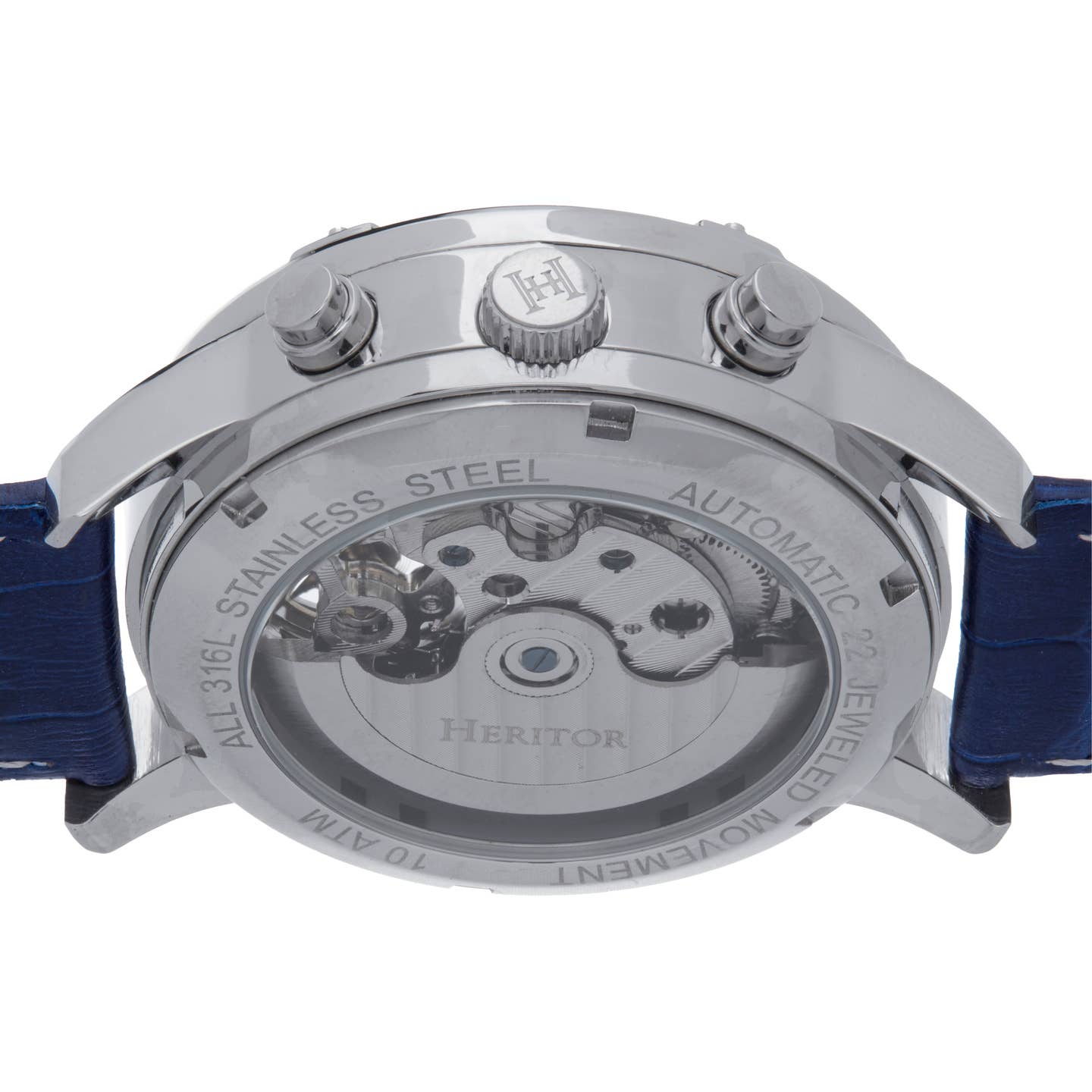 Heritor Wilhelm Men's Automatic Semi-Skeleton Leather Watch, Silver/Blue