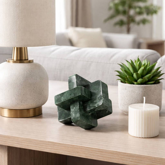 Sculpture - Green Marble Interlocking Knot Accent, 6 in.