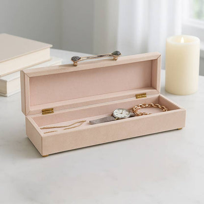 Decorative Box - Tan Wood Gemstone Sculptural Handle, 18 in.
