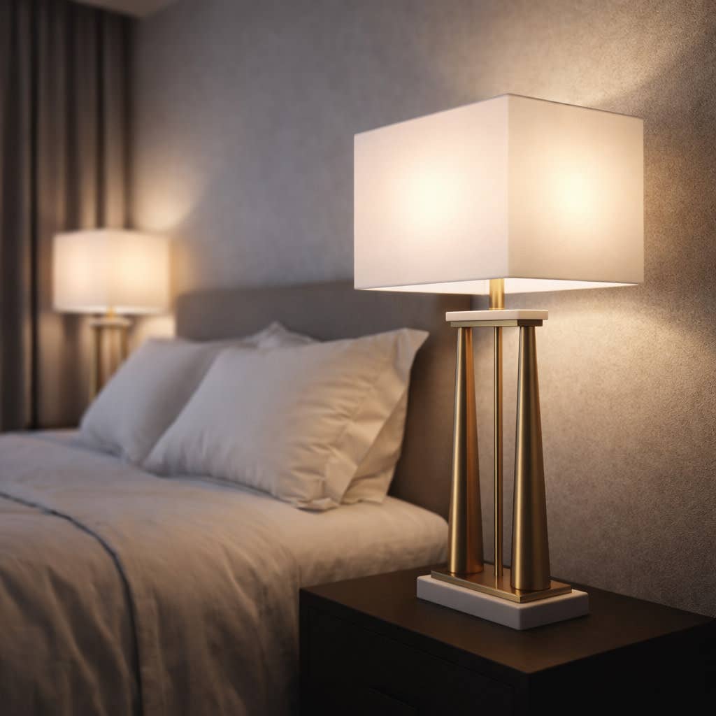Table Lamp - Gold Metal Base with Marble Accents, 31 in.