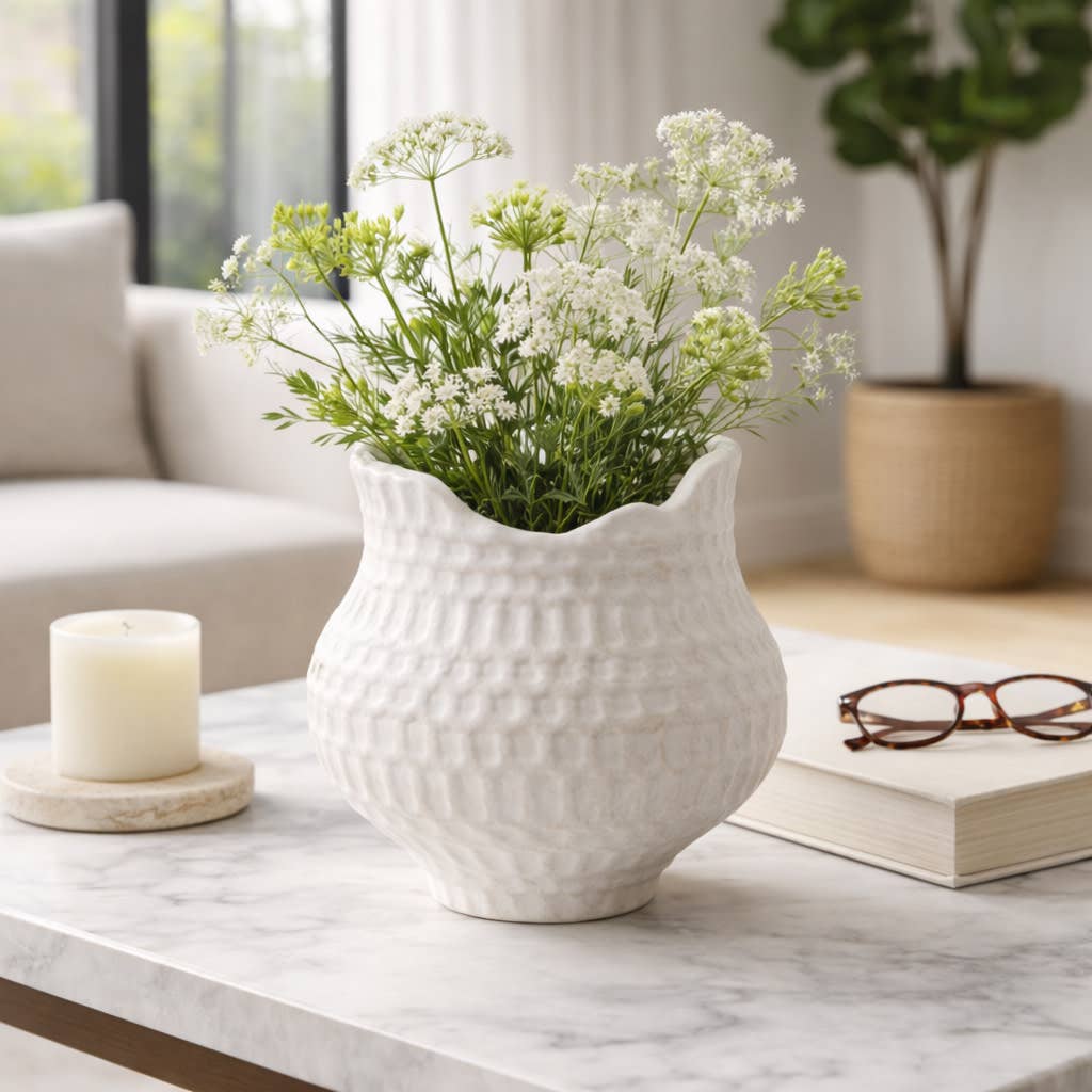 Decorative Vase - Ivory Ceramic Artisan Textured, 12 in.