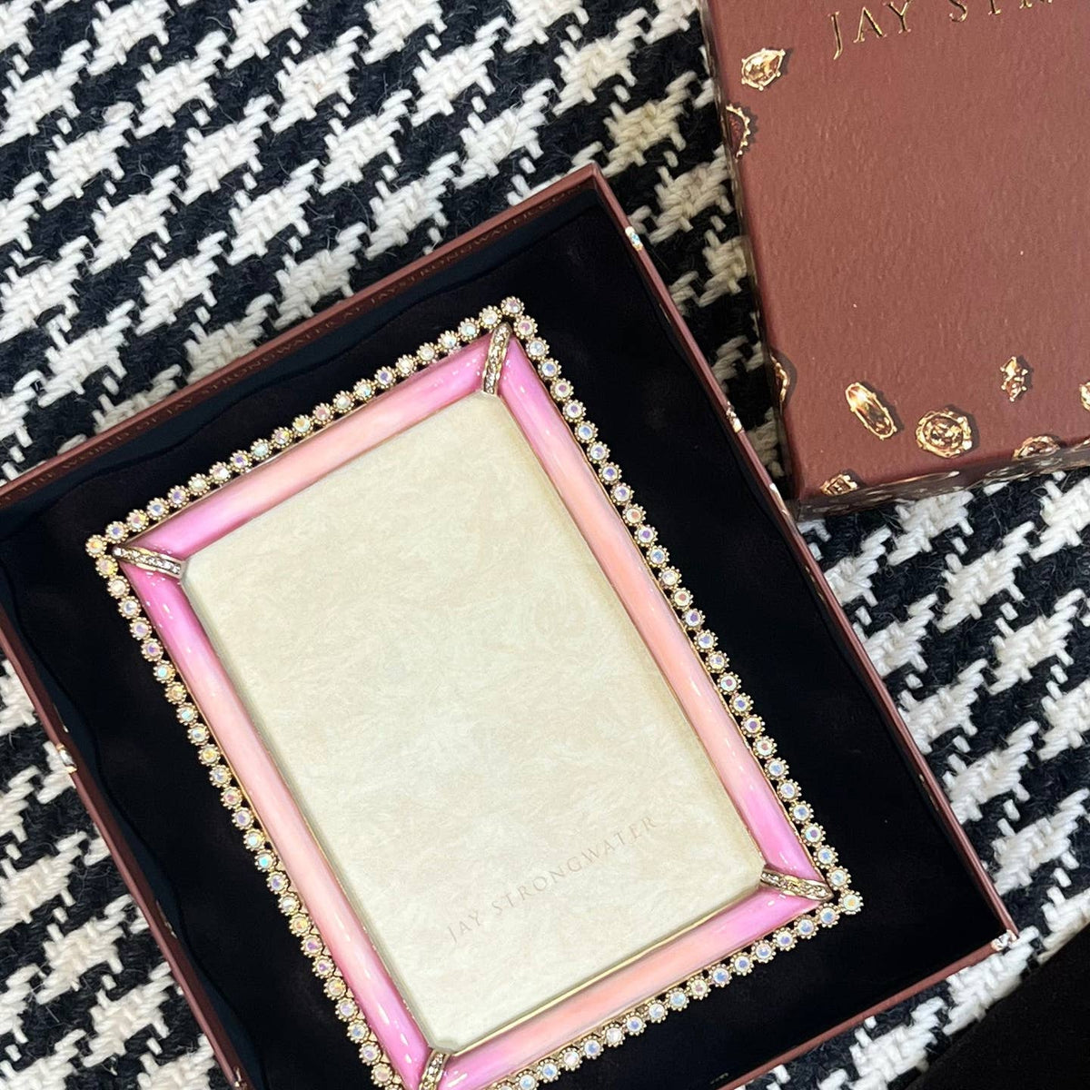 Jay Strongwater Lorraine Stone Edge Rose 4" x 6" Crystal Enamel Picture Frame, Rose