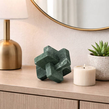 Sculpture - Green Marble Interlocking Knot Accent, 6 in.