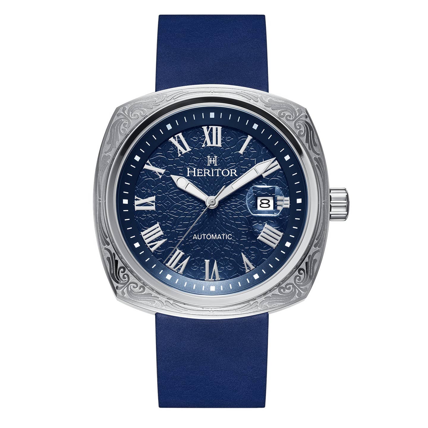 Heritor Davenport Men's Automatic Engraved-Case Leather Watch, Style HERHS3202