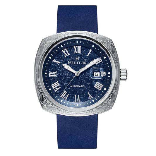 Heritor Davenport Men's Automatic Engraved-Case Leather Watch, Style HERHS3202