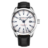 Stuhrling Original Symphony 3953 Men's Quartz Watch, White Dial, Silver Bezel, Black Alligator Embossed Leather Strap