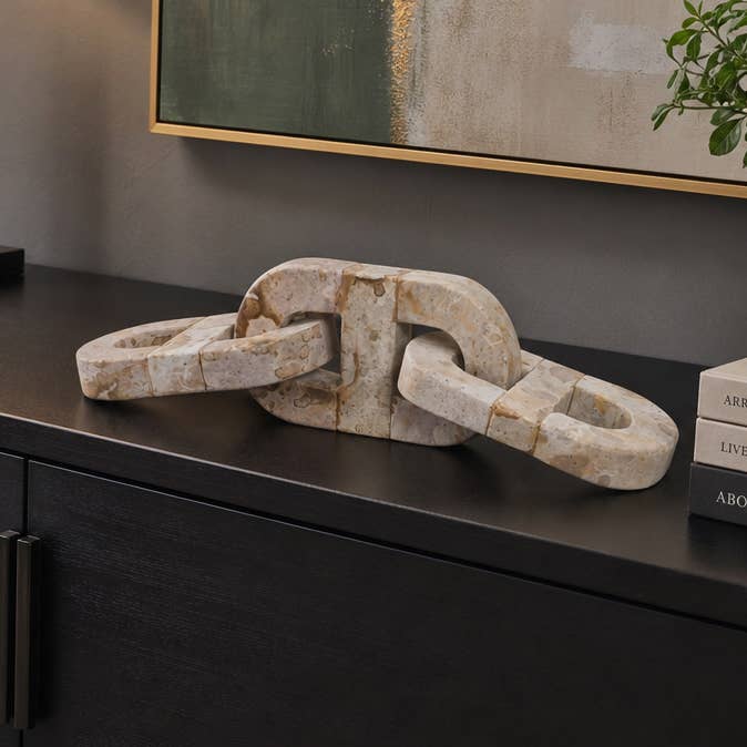 Decorative Object - Ivory Marble 3-Link Chiseled Chain, 16in
