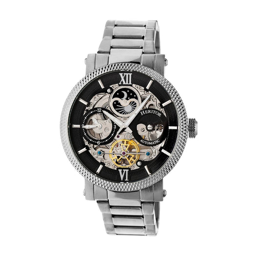 Heritor Aries Men's Automatic Skeleton Bracelet Watch, Silver/Black