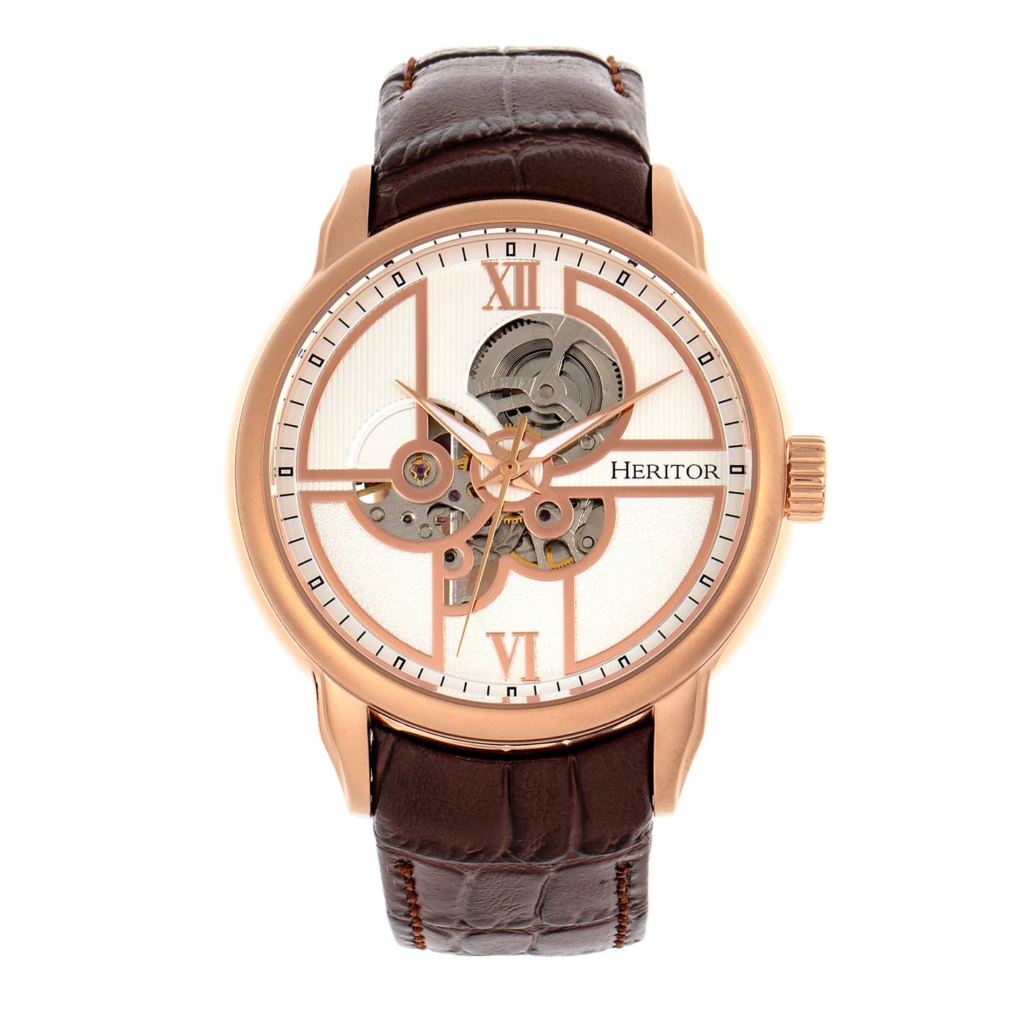 Heritor Sanford Men's Automatic Semi-Skeleton Leather Watch, Style HERHR8304