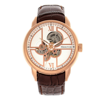 Heritor Sanford Men's Automatic Semi-Skeleton Leather Watch, Style HERHR8304