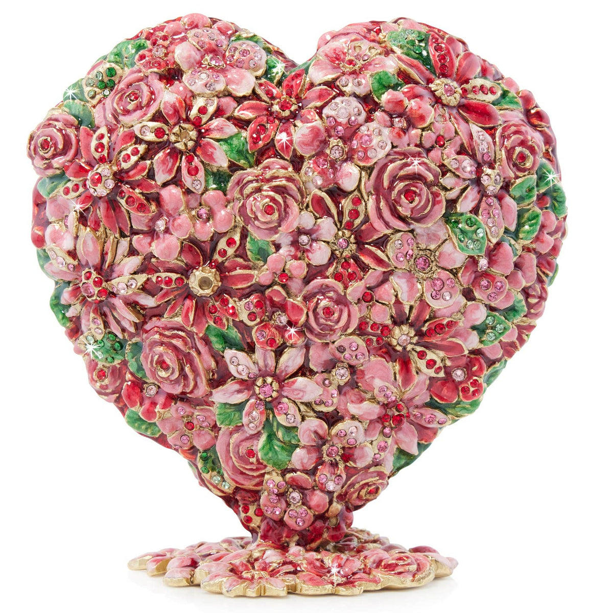 Jay Strongwater Chloe Floral Heart Flower Crystal Enamel Gold-Finished Tabletop Object