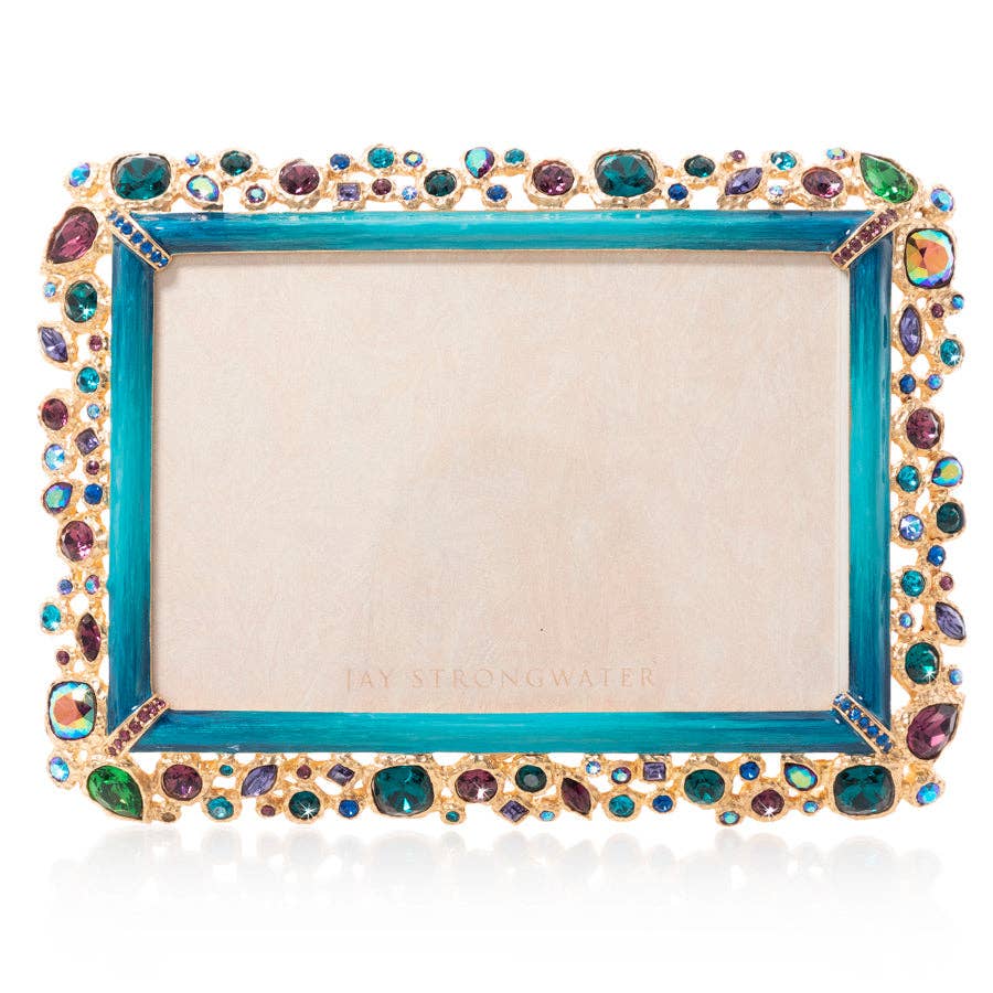 Jay Strongwater Emery Bejeweled 4" x 6" Crystal Enamel Picture Frame, Peacock