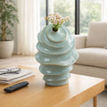 Decorative Vase - Blue Ceramic Coastal Spiral Textured, 14in