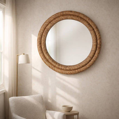 Wall Mirror - Brown Woven Banana Leaf Framed, 37 in.
