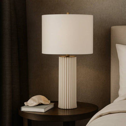 Table Lamp - White Porcelain 3D Printed Drum Shade, 26 in.