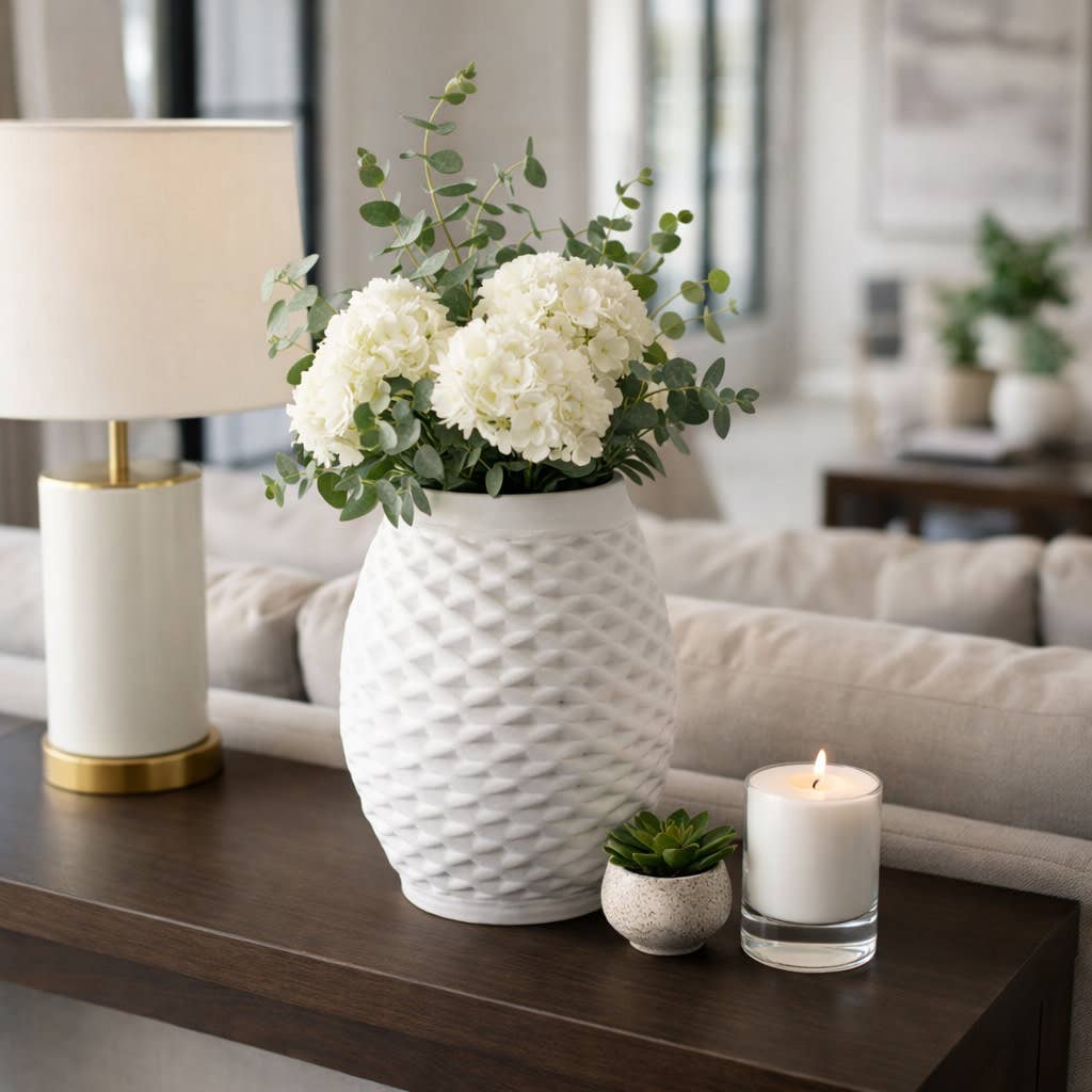 Decorative Vase - Ivory Porcelain Large 3D Printed, 16 in.
