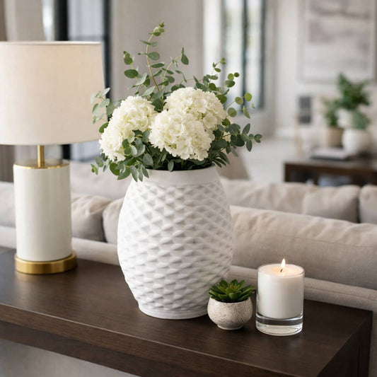 Decorative Vase - Ivory Porcelain Large 3D Printed, 16 in.