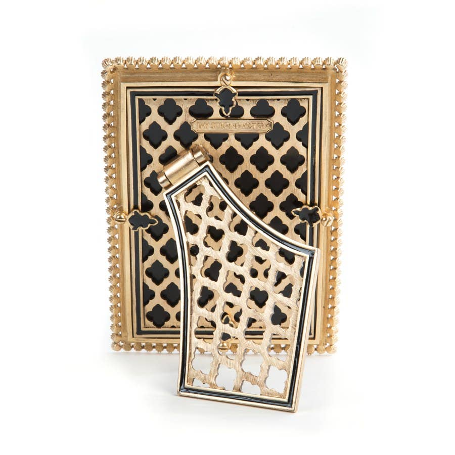 Jay Strongwater Lorraine Stone Edge 4" x 6" Crystal Enamel Picture Frame, Black