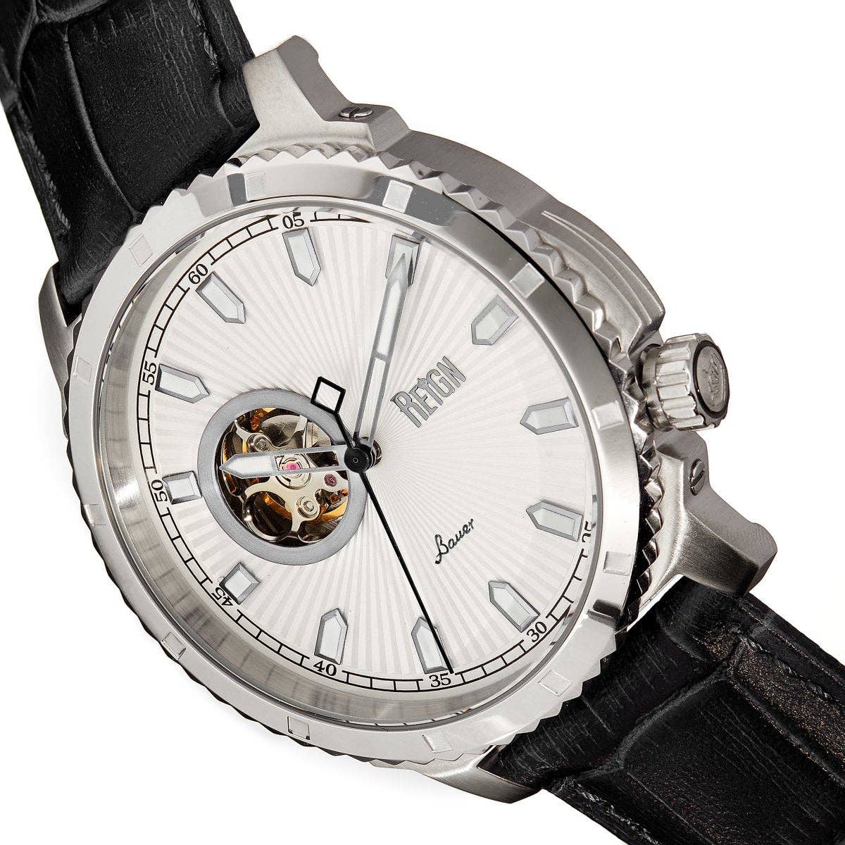Reign Bauer Men's Automatic Semi-Skeleton Leather Watch
