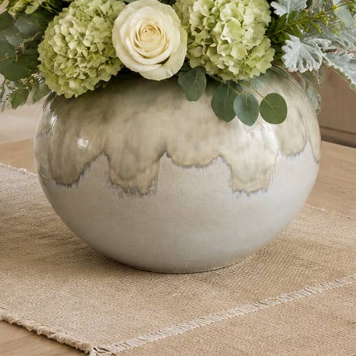 Decorative Bowl - Gray Ceramic Drip Glazed Accent Large,15in
