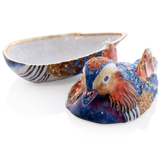 Jay Strongwater Tanner Mandarin Duck Decorative Box, Red Swarovski Crystal Enamel Gold-Finished