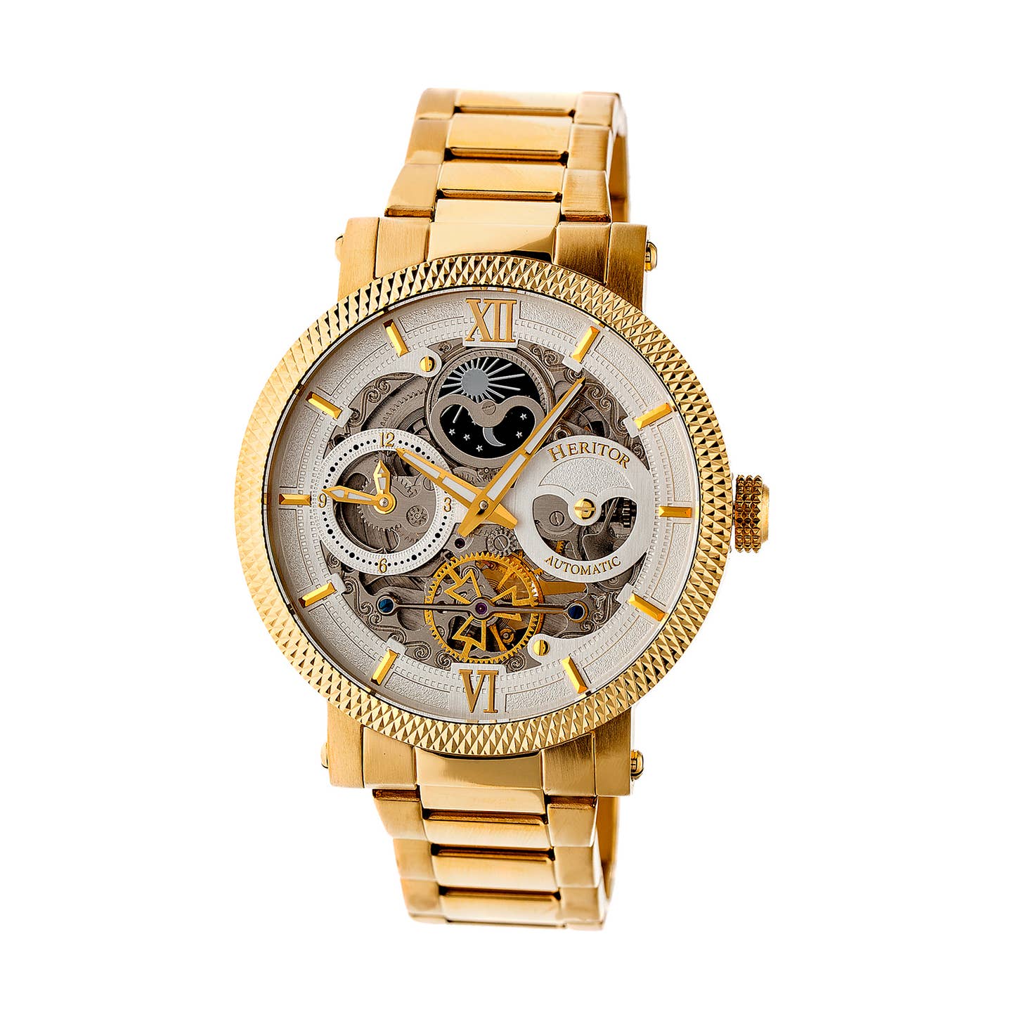 Heritor Aries Men's Automatic Skeleton Bracelet Watch, Gold/Silver