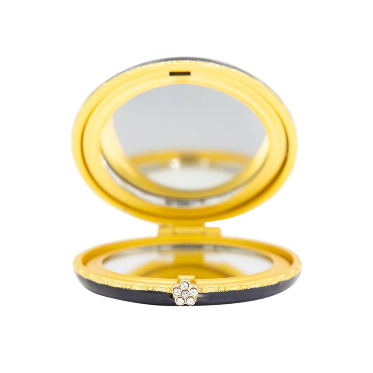 Jay Strongwater Jayla 2" Butterfly Delft Garden Compact Mirror, Love Gold-Finished Zinc