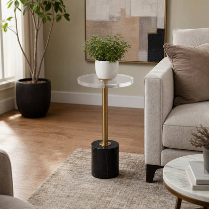 Side Table - Clear Glass Top with Gold Pedestal Base, 21 in.