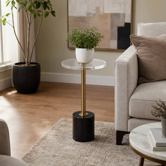 Side Table - Clear Glass Top with Gold Pedestal Base, 21 in.
