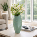 Decorative Vase - Green Ceramic Curved Textured, 14 in.